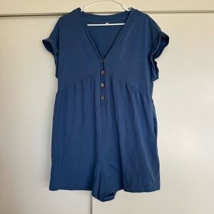 Casual Blue V-Neck Romper